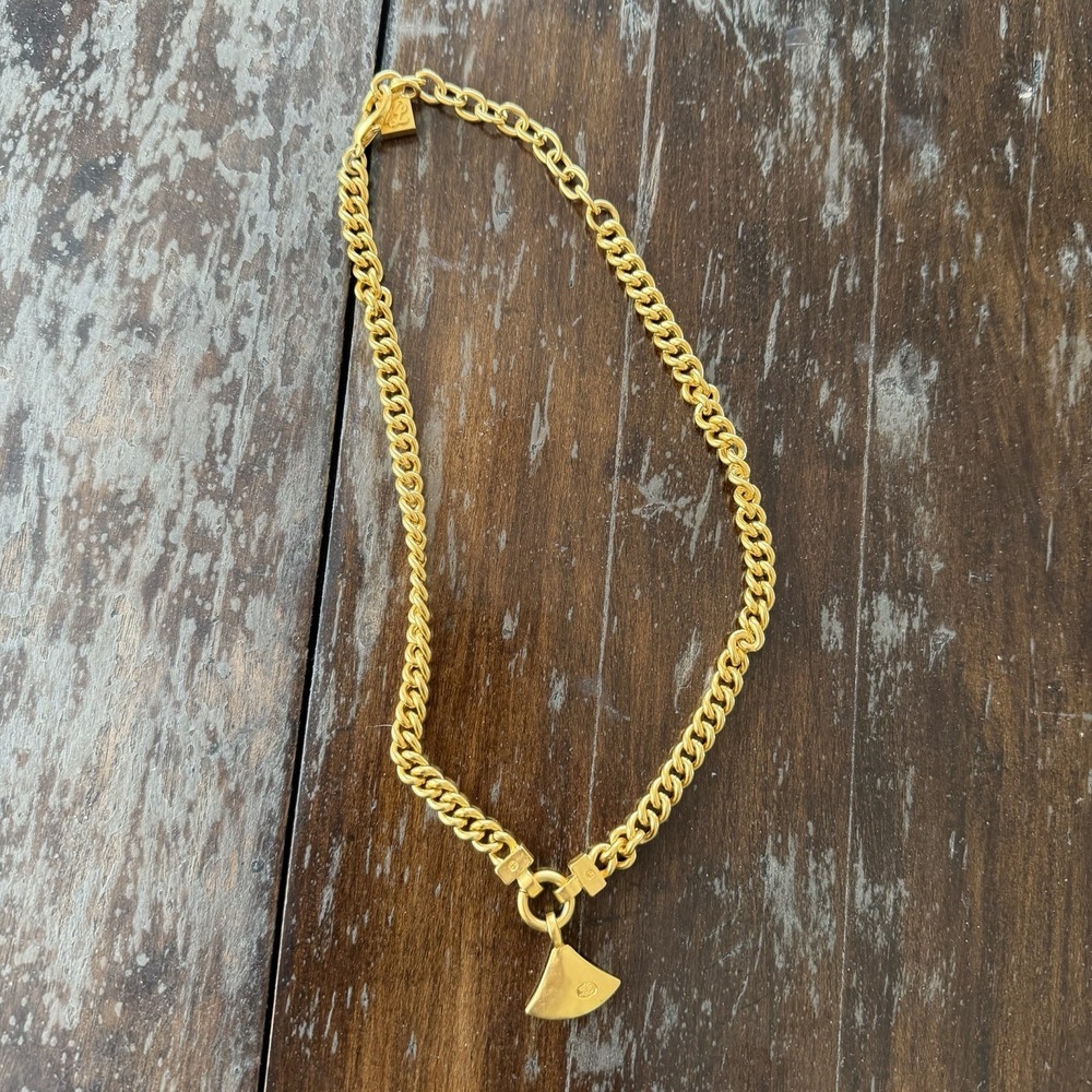 Karl Lagerfeld 1980s Designer Gold Tone Chain with Trangliar  Signed - Vintage